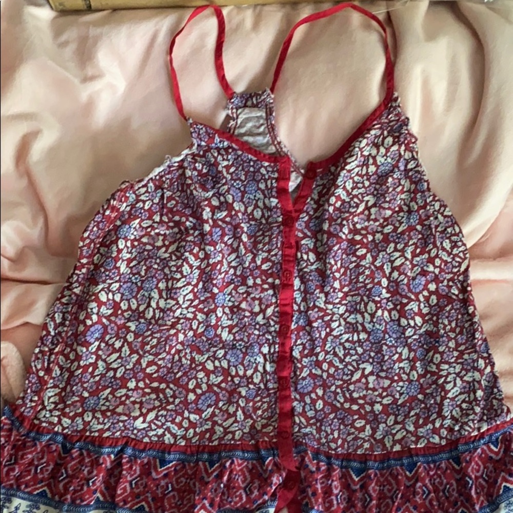 Red floral racer back tank M